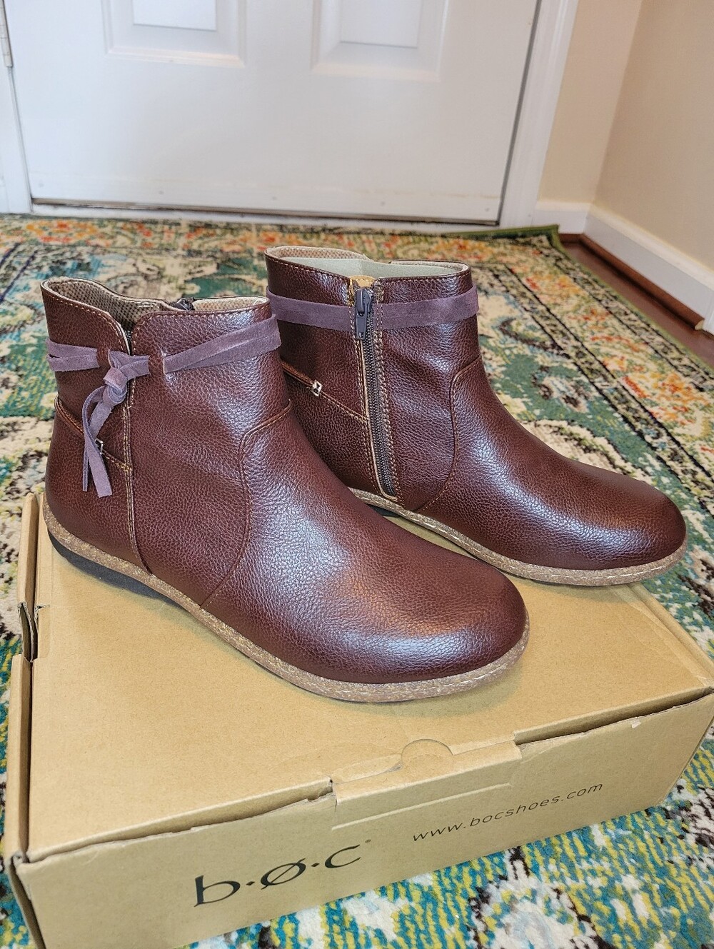 B.O.C Addi Ankle Booties In Dark Brown Zip Up Shoes, Size Womens 10 NEW